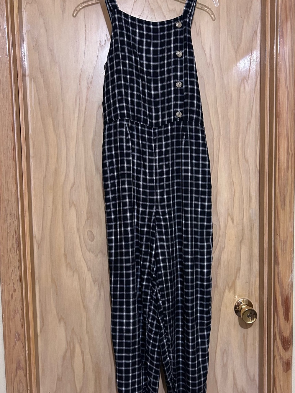 abercrombie kids Black & White Plaid Button-Front Jumpsuit